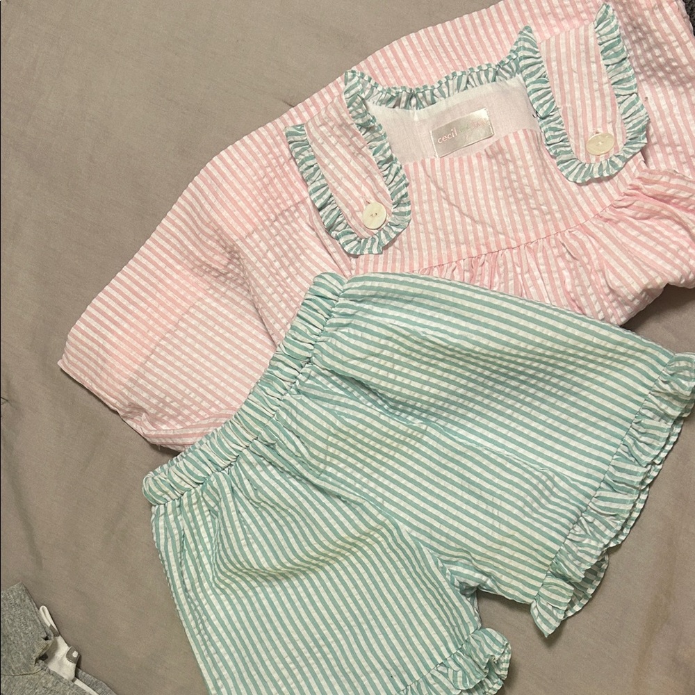 Striped Pink and Green Kids Matching Set